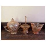 Iridescent Glass Creamer, Sugar, and Basket