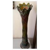 Carnival Glass Iridescent Swung Vase