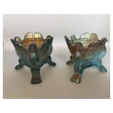 Iridescent Blue Glass Eagle Candle Holders