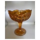 Iridescent Amber Carnival Glass Compote Bowl