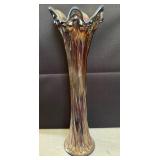 Carnival Glass Trumpet Vase with Iridescent Finish