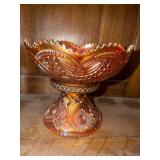 Iridescent Carnival Glass Pedestal Bowl