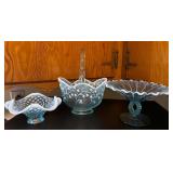 Three Blue Opalescent Glassware