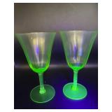 Green Uranium Glass Goblets