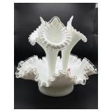 Fenton Glass White Milk Glass Epergne Centerpiece
