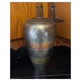 Bronze-Colored Metal Vase with Bands