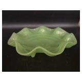 Green Jade Glass Ruffled Edge Dish