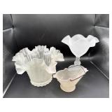 Three Frosted Glass Decorative Vessels