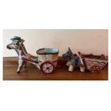 Ceramic Donkey and Wagon Figurines/Planters