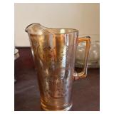Iridescent Glass Pitcher with Floral Motif