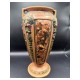 Art Pottery Vase With Relief Design and Handles