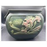 Green Matte Double-Handled Floral Pottery Vase
