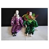 Pair of Harlequin Porcelain Clown Dolls