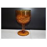Vtg Amber Glass Chalice Starburst & Diamond