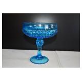 Indian Glass Diamond Pint Royal Blue Compote
