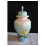 Hand Painted Stoneware Lidded Temple Jar