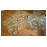 Pressed Glass Punch Bowl Set with Cups