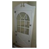 White Wooden Corner Cabinet w/ Glass Door