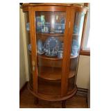 Curved Glass Oak China Cabinet w/ Key