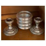 Weighted Sterling Candle Sticks & Coasters