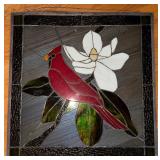 Stained Glass Panel With Cardinal and Flower