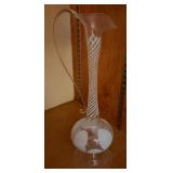 Art Glass Ewer With Swirl White Detail