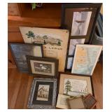 Framed Art, Maps, Sampler, and Photographs