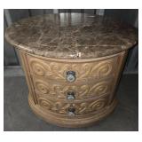 Henredon Oval Marble Top Three-Drawer Night-