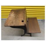 Wood and Cast Iron School Desk w/ Seat