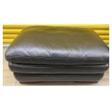 Black Leather Ottoman w/Wooden Feet