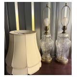 Pair Cut Glass Table Lamps w/ Brass Accents
