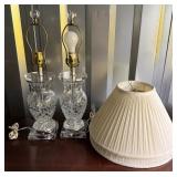 Pair Fowler's Cut Glass Table Lamps w/Shade