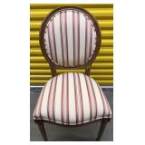 Wood Chair w/ Red and White Striped Upholstery