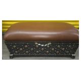Ornate Faux Leather Storage Bench w/ Claw Fe