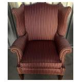 Upholstered Wingback Armchair w/ Striped Fabric
