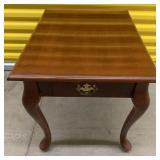 Wood Side Table w/ Drawer and Brass Handle