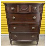Mahogany Bow Front Four-Drawer Chest w/ Brass Pull