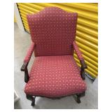 Upholstered Carved Wood Armchair w/ Red Pattern
