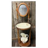 Vintage Washstand w/ Mirror, Basin, and Pitcher
