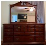 Wooden 12-Drawer Dresser w/Mirror