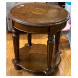 Round Wood End Table w/ Lower Shelf