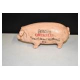 Vtg Cast Iron Finck's Overall Pig Coin Bank