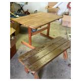 Wood Table, Bench and Metal Stand