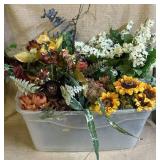 Artificial Flowers in Storage Bin