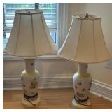 Porcelain Table Lamps with Yellow Floral Motif