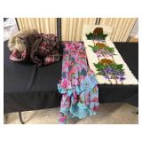 Clothing Items and Floral Latch Hook Wall Hanging