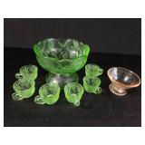 Uranium Glass Children's Punch Bowl Set