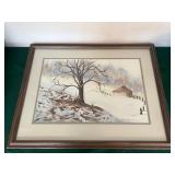 Framed Winter Landscape Painting 28ï¿½x21.5ï¿½