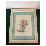 Framed Floral Cross-Stitch Art 12ï¿½x15ï¿½