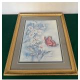 Framed Butterfly & Flowers Art 15.5ï¿½x18.5ï¿½